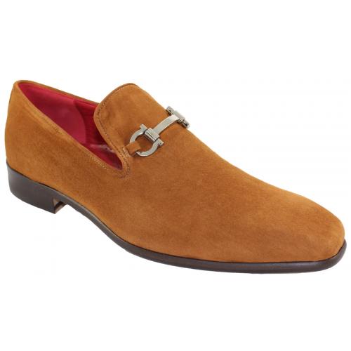 Emilio Franco 13 Camel Genuine Suede Leather Loafer Shoes With Horsebit.